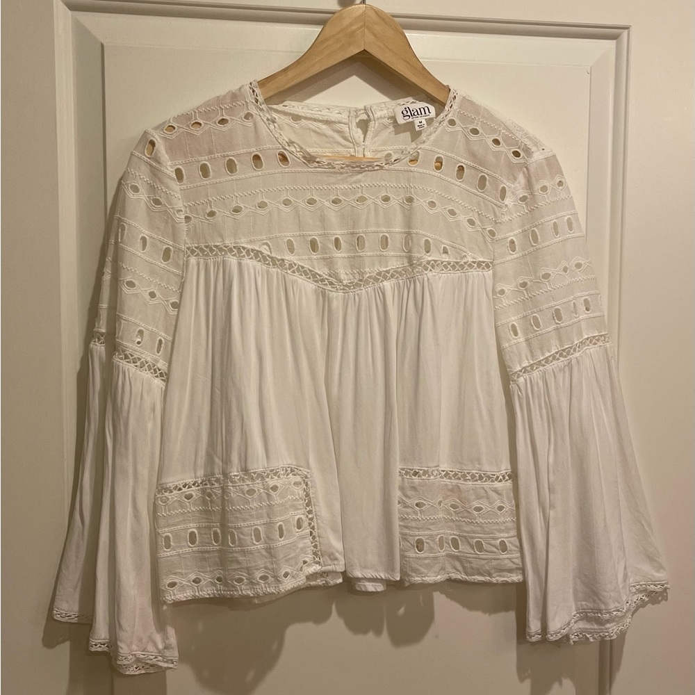 White Lace Eyelet Blouse Size M